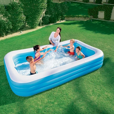 Bestway Delüx Mavi Dikdörtgen Aile Havuzu 305 cm x 183 cm x 56 cm Dayanıklı Vinil