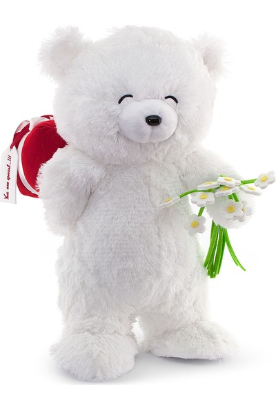 Neco Plush Sevgiliye Hediye Fluffy Hediye Kutulu ve Çiçekli Ayı 55 cm