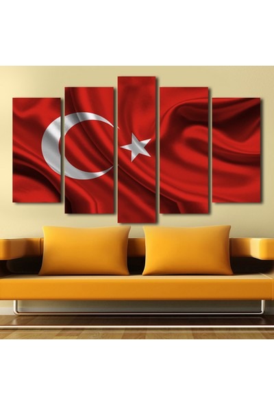 Kanvashome Türk Bayrağı 5 Parçalı Kanvas Tablo