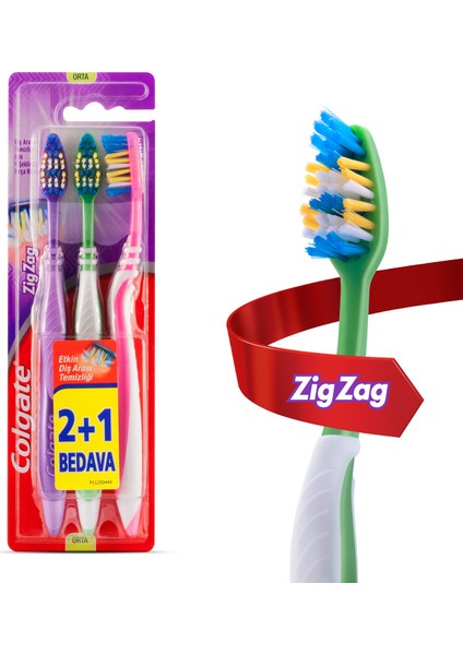Zig Zag Diş Fırçası Orta 2+1