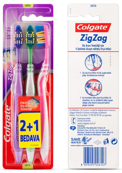 Zig Zag Diş Fırçası Orta 2+1 modelleri