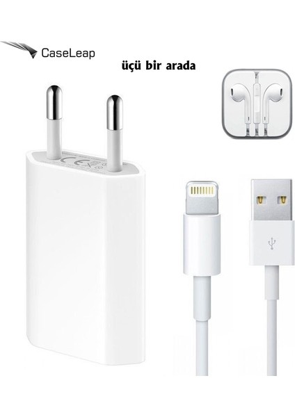 Case Leap Apple iPhone Uyumlu 5/5S/5C/Se Şarj Seti + Kulaklık