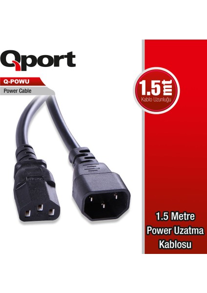 Q-Powu 1.5 Metre Power Güç Uzatma Kablosu