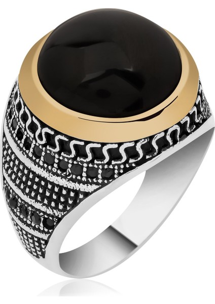 Gümüş Oniks Erkek Yüzük