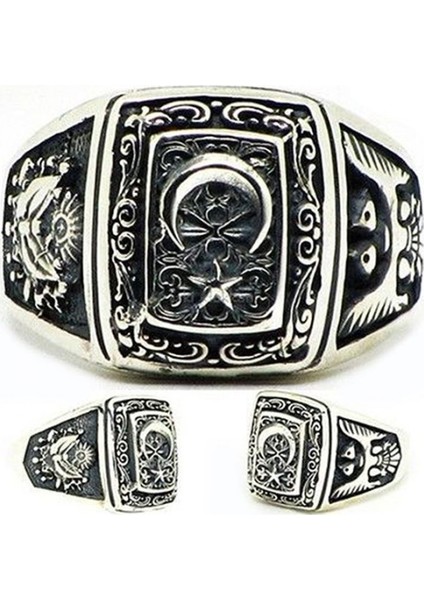 Gümüş Ay Yıldız Osmanlı Arması Erkek Yüzük