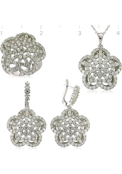 Gümüş Zirkon Taşlı Çiçek Set