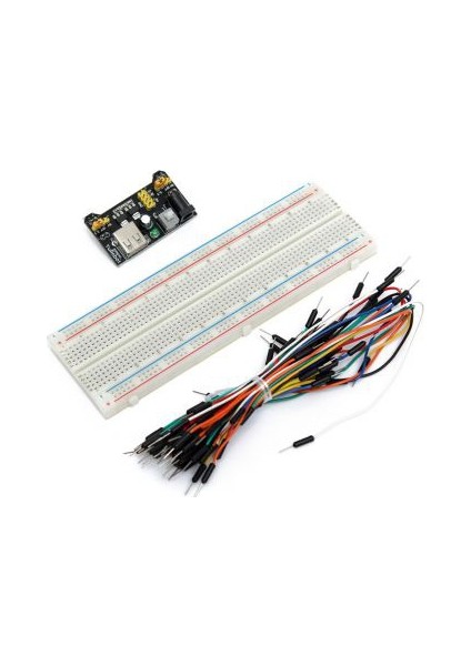 DELİKLİ BREADBOARD 830  + 65'Lİ JUMPER KABLO SETİ + POWER MODÜLÜ