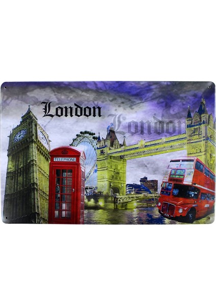 Dekoratif Vintage Metal Pano London 20X30