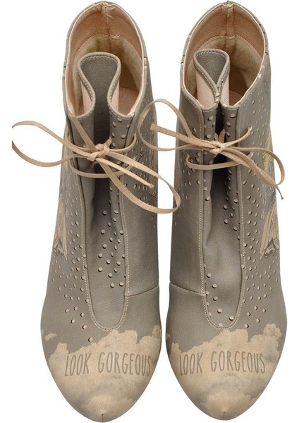 Kadın Vegan Deri Gri Topuklu Bootie - Look Gorgeous Tasarım
