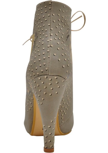 Kadın Vegan Deri Gri Topuklu Bootie - Look Gorgeous Tasarım