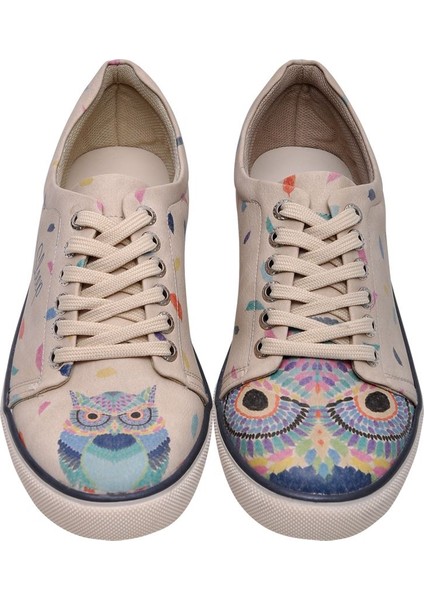 Kadın Vegan Deri Bej Sneakers - I Never Sleep Tasarım