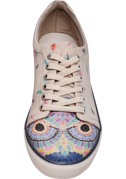 Kadın Vegan Deri Bej Sneakers - I Never Sleep Tasarım