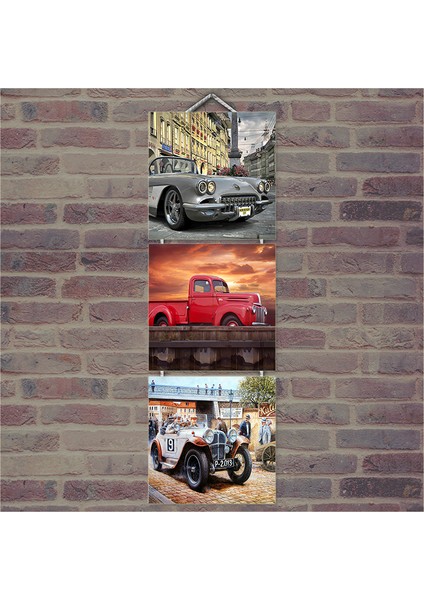 Ahşap Tablo Şehirdeki Noltalfi Arabalar Baskılı 14X14 Cm 3 Parça