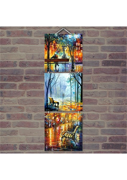 Ahşap Tablo Yağlı Boya Banklar Ve İnsanlar Baskılı 14X14 Cm