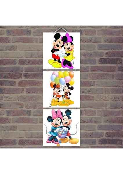 Ahşap Tablo Mickey Mouse Baskılı 14X14 Cm 3 Parça