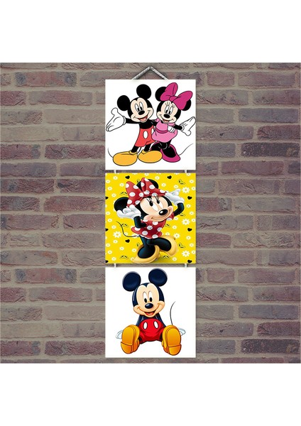 Ahşap Tablo Mickey Mouse Baskılı 14X14 Cm 3 Parça