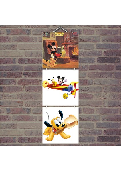 Ahşap Tablo Mickey Mouse Baskılı 14X14 Cm 3 Parça