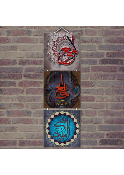 Ahşap Tablo Dini Yazı Baskılı 14X14 Cm 3 Parça