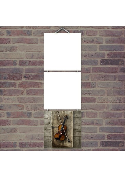 Ahşap Tablo Duvardaki Kemanlar Baskılı 14X14 Cm 3 Parça