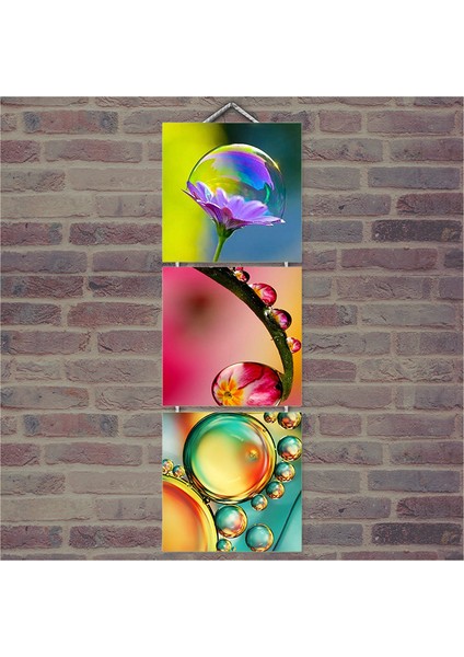 Ahşap Tablo Renkli Damlacıklar Baskılı 14X14 Cm 3 Parça