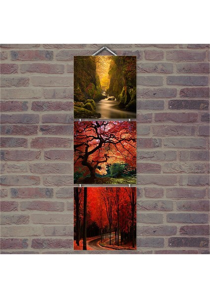 Ahşap Tablo Yeşil Ve Mor Doğa Öertüsü Baskılı 14X14 Cm 3 Parça