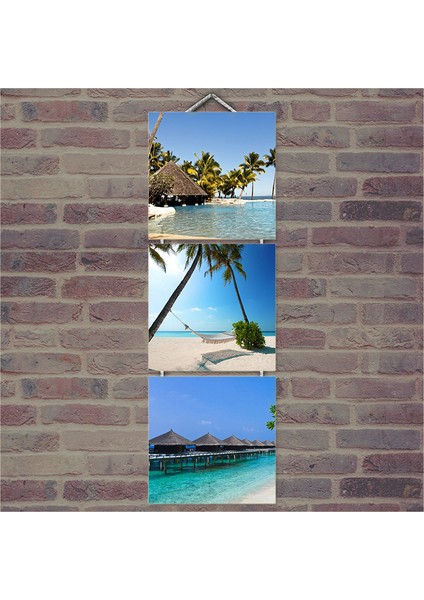 Ahşap Tablo Deniz Ve Tatil Baskılı 14X14 Cm 3 Parça