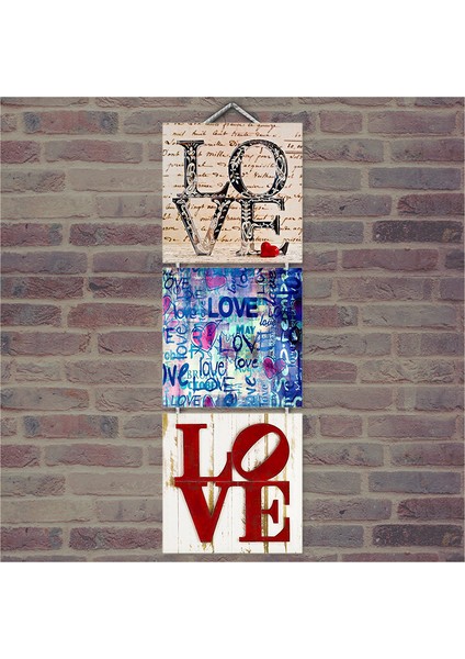 Ahşap Tablo Love Yazıları Baskılı 14X14 Cm 3 Parça