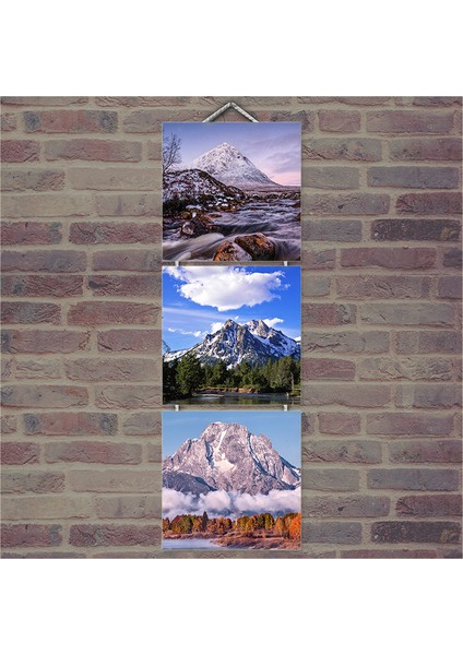 Ahşap Tablo Karlı Dağlar Fotoğrafı Baskılı 14X14 Cm 3 Parça