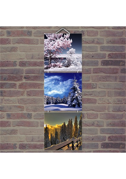 Ahşap Tablo Karlı Ağaçlar Fotoğrafı Baskılı 14X14 Cm 3 Parça