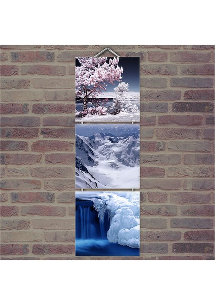 Ahşap Tablo Karlar Altında Doğa Baskılı 14X14 Cm 3 Parça