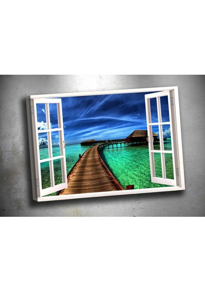 Pnc4 Pencereden Bungalovlar Kanvas Tablo 70 x 100 cm
