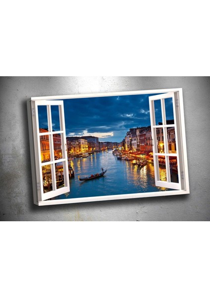 Pnc5 Pencereden Venedik Gece Kanvas Tablo 70 x 100 cm
