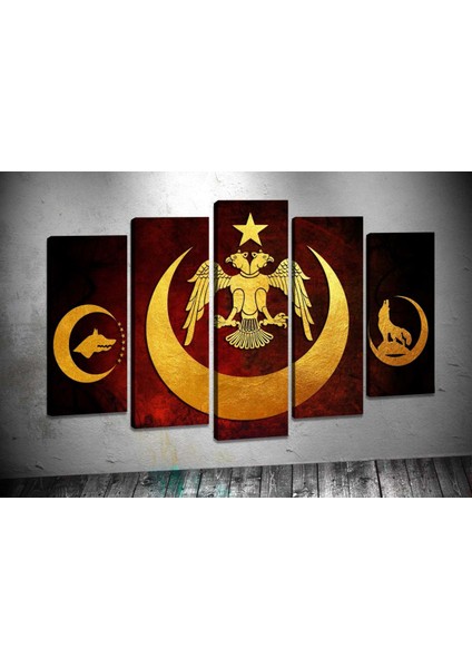 Sl2 Hilal Selçuklu Kartalı Bozkurt Kırmızı Kanvas Tablo 80 x 125 cm