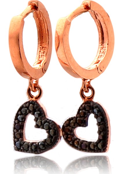 Siyah Zirkon Taşlı Kalbli Gümüş Küpe Th1005