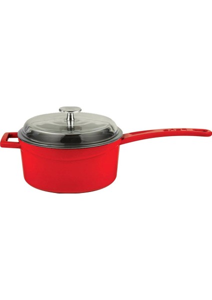Yuvarlak Sos Tenceresi Cam kapaklı, Metal Saplı. Çap(Ø16 cm.