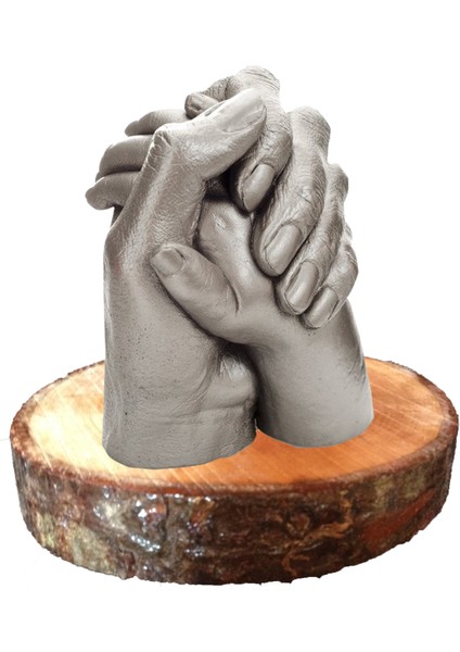 Doğal Ahşap Stand'Lı Aljinat ile 3 boyutlu Anne - Çocuk El İzi Heykeli Kalıp Seti