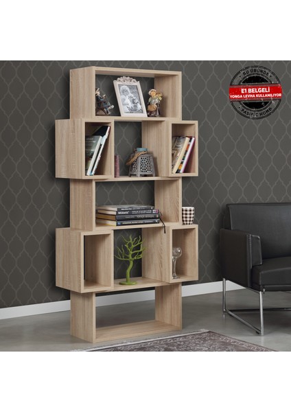 Box Hareketli Kutulu Raflı Kitaplık, Meşe