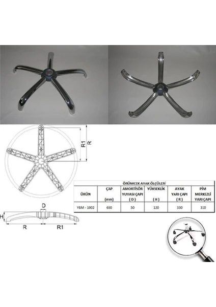 Krom Yıldız Ayak Ofis Koltuğu Yedek Parçası