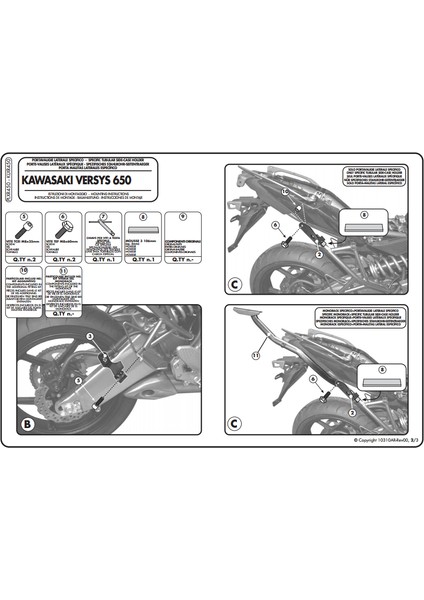 Gıvı Plxr450 Kawasakı Versys 650 (10-14) Yan Çanta Taşıyıcı