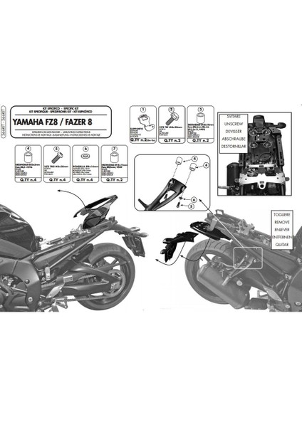 Gıvı 366kıt Yamaha Fz8-Fazer8 (10-15) Yan Çanta Taşıyıcı Bağlantı Kiti