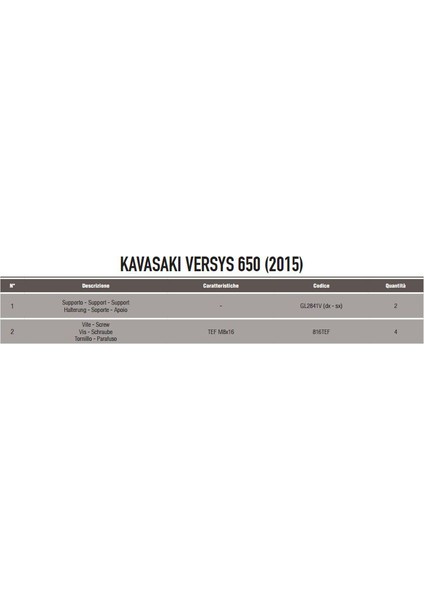 4114kıt Kawasakı Versys 650 (15-17) Yan Çanta Taşıyıcı Bağlantı Kıtı