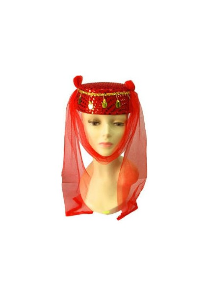 Pullu Duvaklı Kırmızı Fes