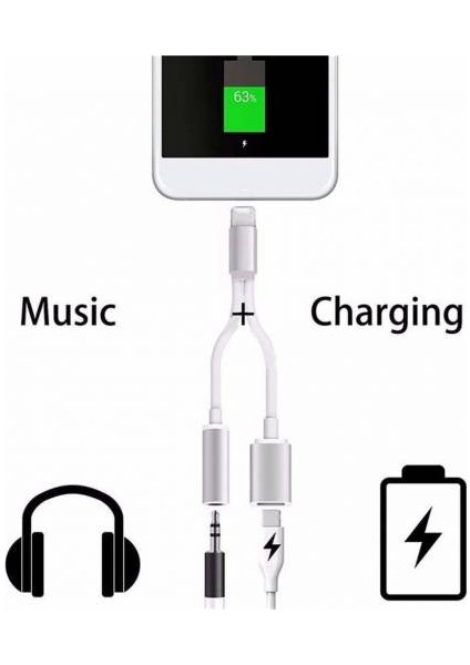 Apple iPhone Uyumlu 7 Aux Lightning 2in1 Kablo Kulaklık Çevirici ve Şarj Aynı Anda