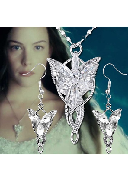 Lord Of The Rings Arwen Evenstar Akşam Yıldızı Elf Zirkon Kolye Küpe Set