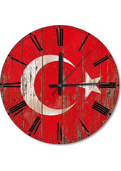 Eskimiş Ahşap Zemininde Bayrak Ahşap Duvar Saati
