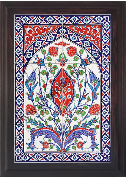 40x60 Cm ED 507 Kırmızı Göbekli El dekoru Çini Pano