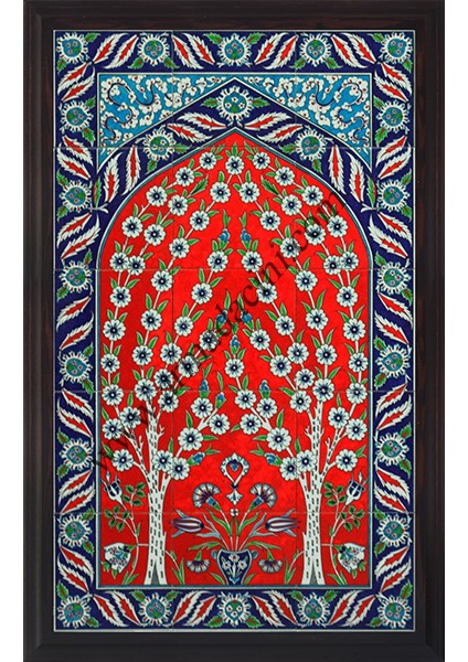 60x100 Cm ED 623 Kırmızılı Hayat ağacı Çini Pano