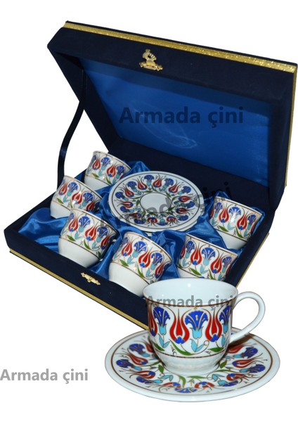 Armada cini Ar 653 Altın Yaldızlı Porselen Fincan Takımı Kadife Kutu 6 lı