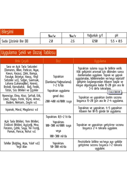 Calcibor Çözeltide Boratlı Gübre 1Lt