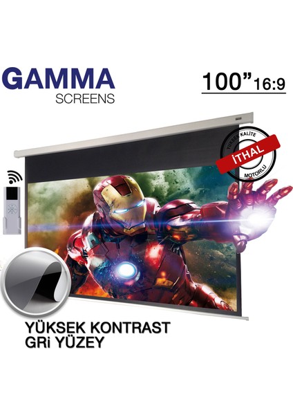 Gamma Screens 221x124 Kontrast Gri Motorlu Projeksiyon Perdesi